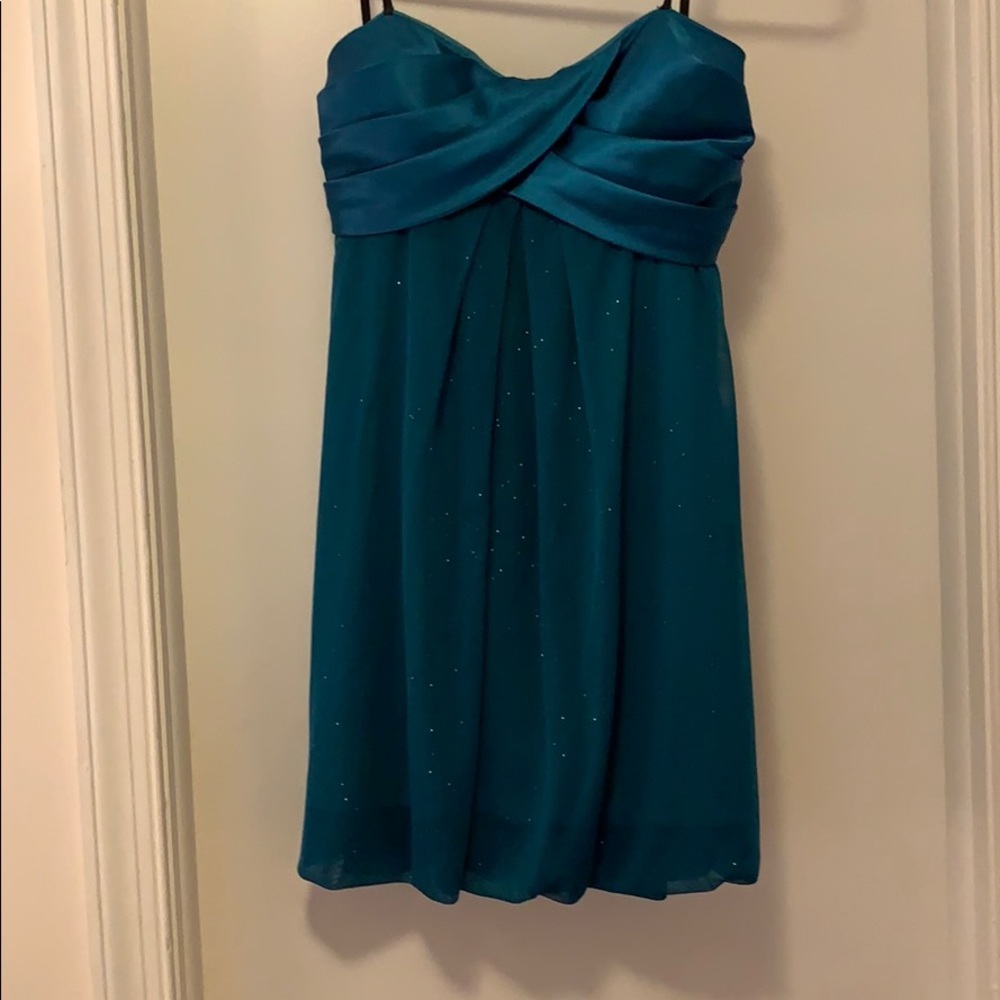 Arden B Strapless Teal Glitter Mini Dress